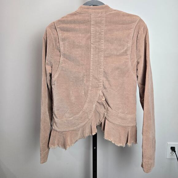 Free People Velvet Military Blazer Jacket Uncut Corduroy Ruffle Raw Hem Regency - Picture 5 of 7